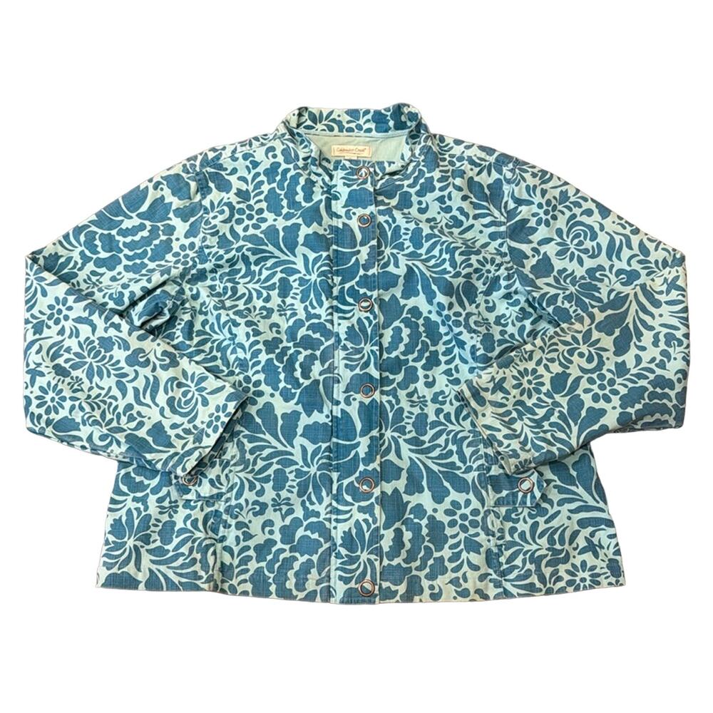 Coldwater Creek Medium Blue Floral Denim Jacket Size XL